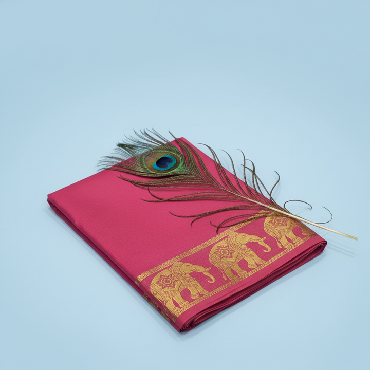 KUBERAN PINK AIRAVAT BORDER PURE CREPE SAREE