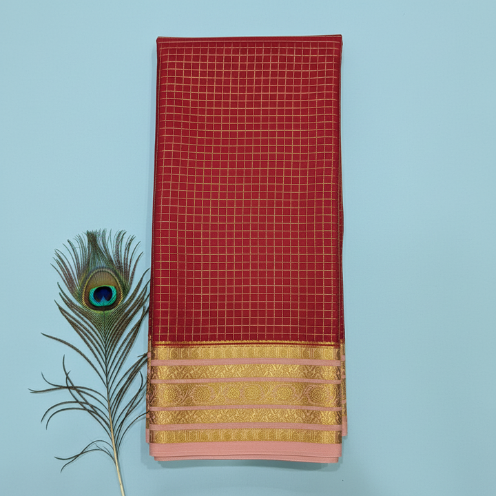 KUBERAN RED PURE CREPE SAREE