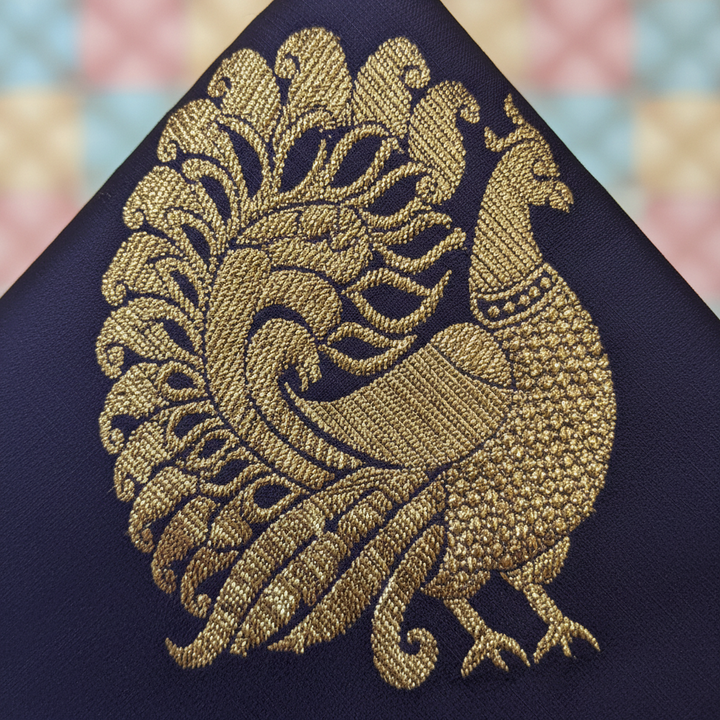 KUBERAN PINK NAVY BLUE PURE KANCHIPURAM SILK SAREE