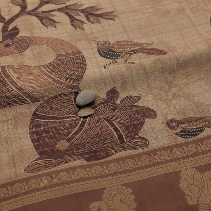 KUBERAN LIGHT BROWN SEMI TUSSAR SILK SAREE