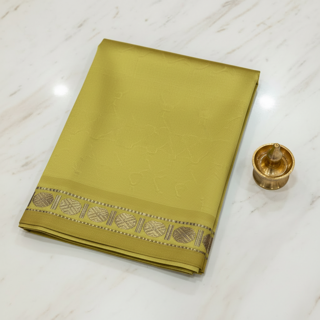 Kuberan Pear Yellow Green Pure Silk Dhoti