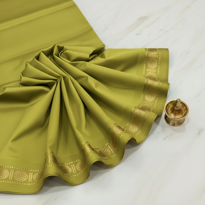 Kuberan Pear Yellow Green Pure Silk Dhoti