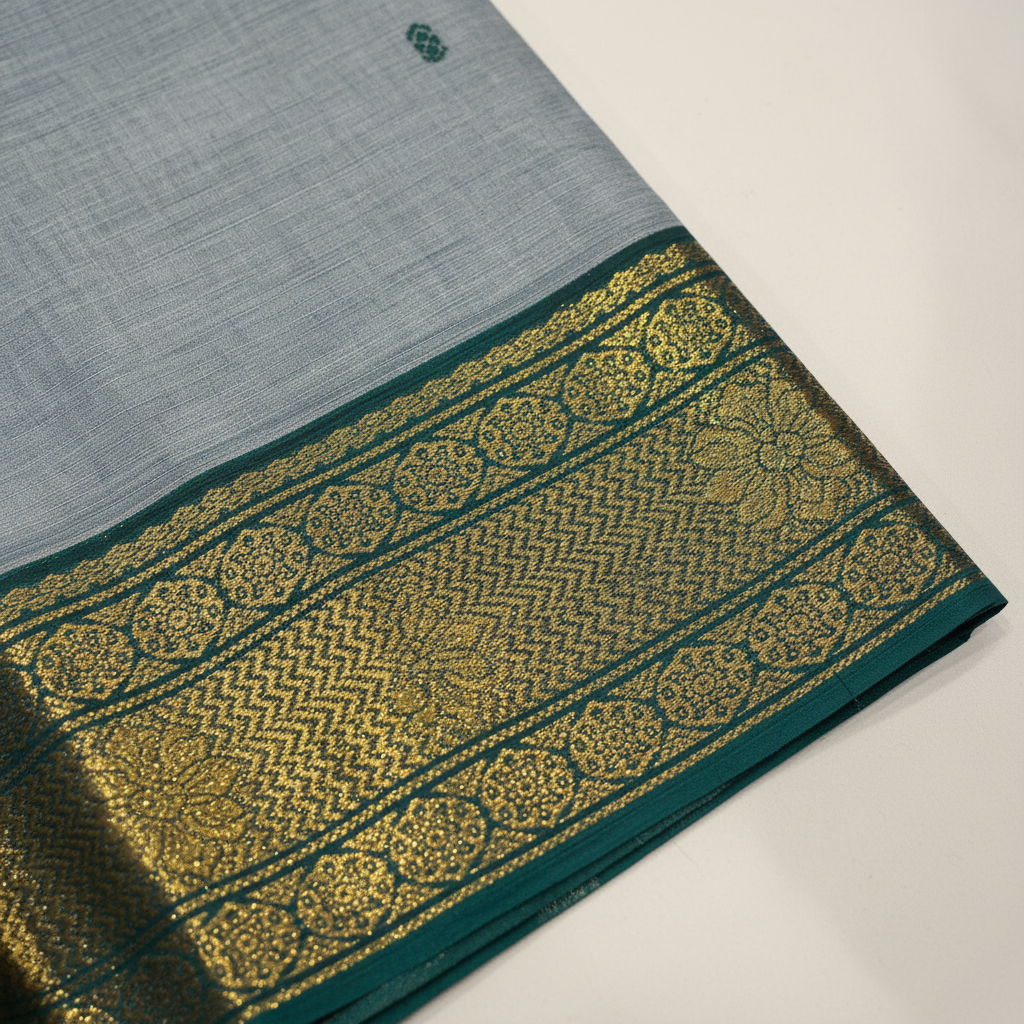 KUBERAN GREY GREEN COTTON SAREE