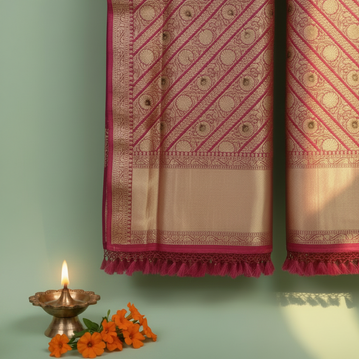 Kuberan Pink Banarasi Pure Silk Ponnadai