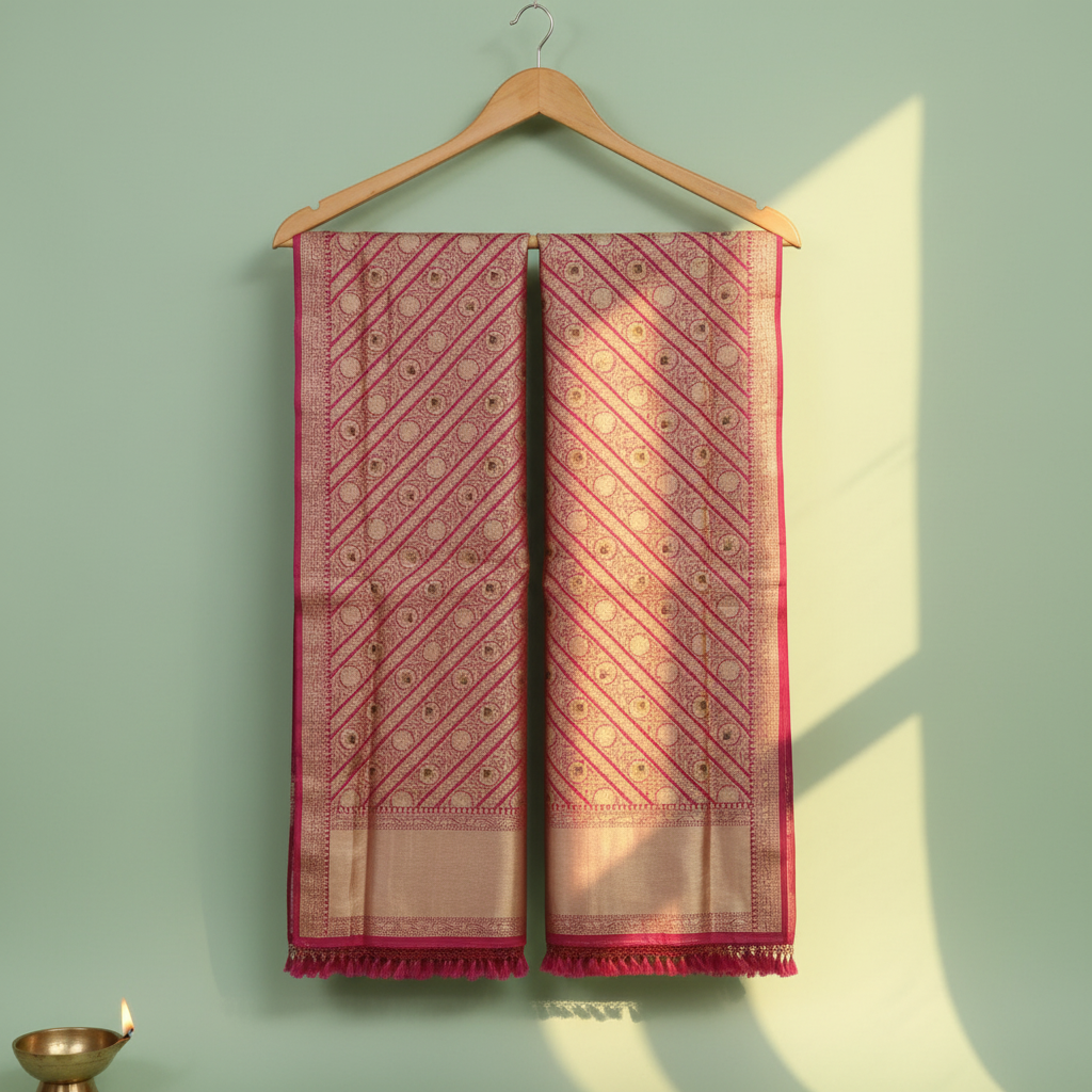 Kuberan Pink Banarasi Pure Silk Ponnadai