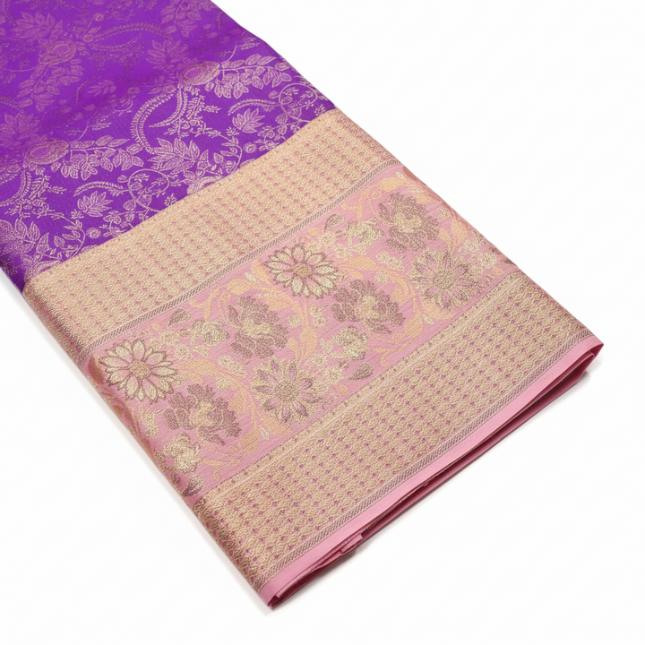 Kuberan Pure Silk Purple Pavada with Pink Golden Border