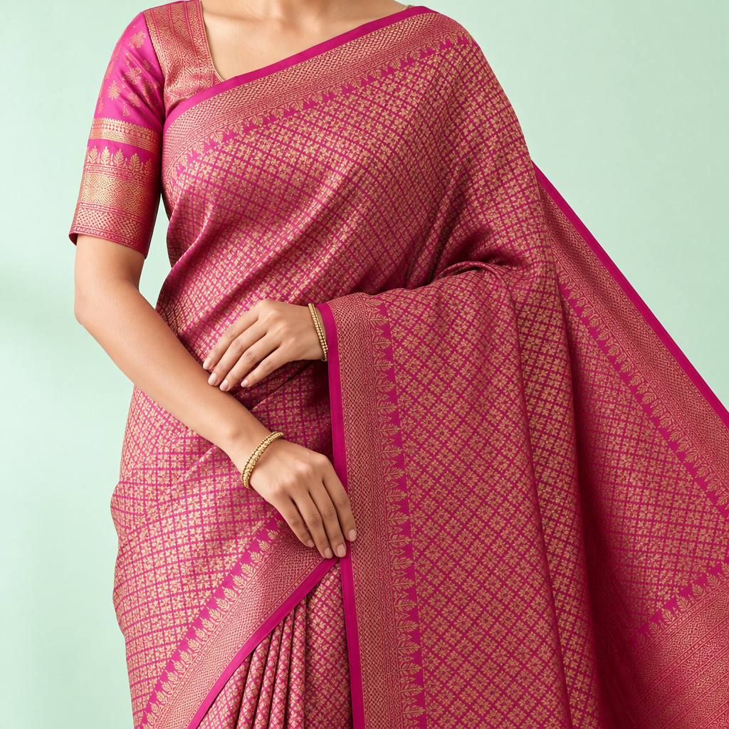 KUBERAN PINK SEMI BANARASI SILK SAREE