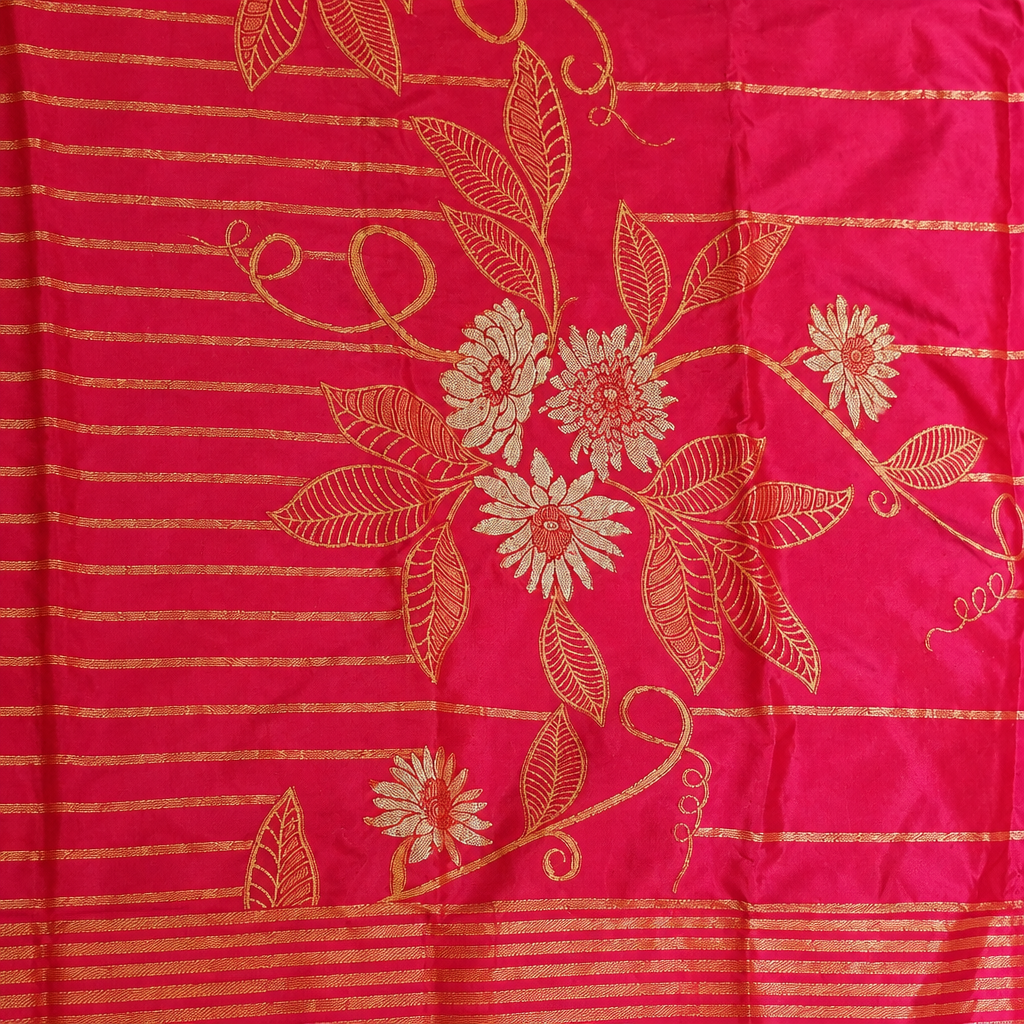 Pink saree floral detail preview