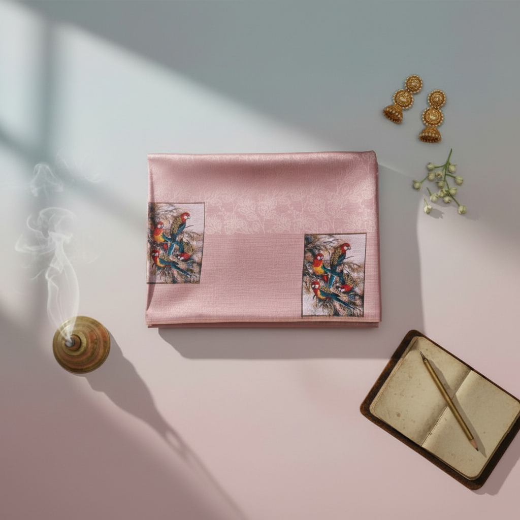 Pink Saree with Parrot Motifs 2000x2000