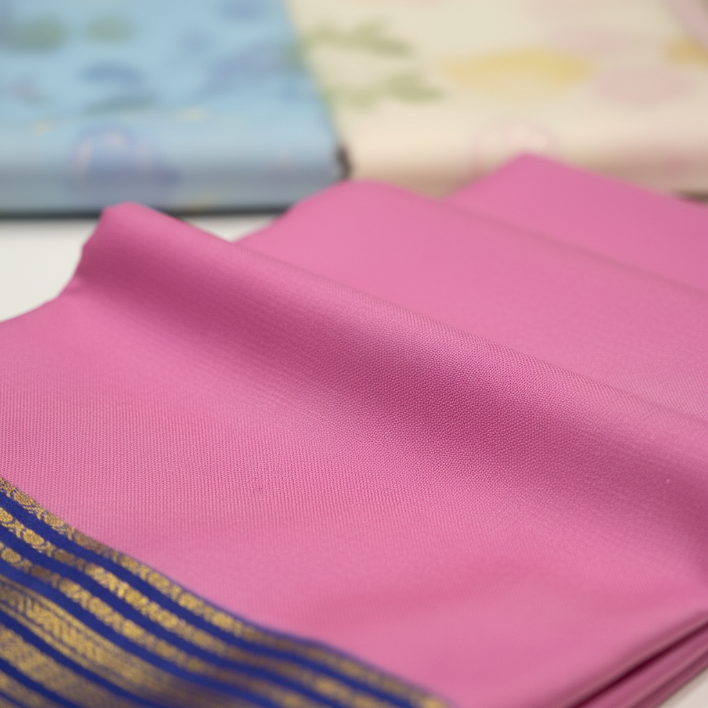 KUBERAN PINK PURE CREPE SAREE