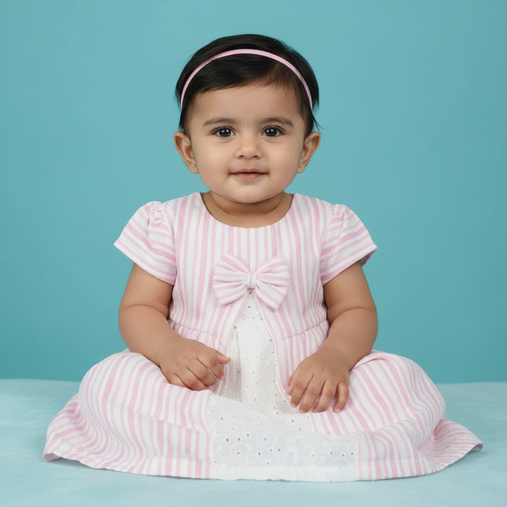 KUBERAN BABY PINK STRIPES COTTON FROCK