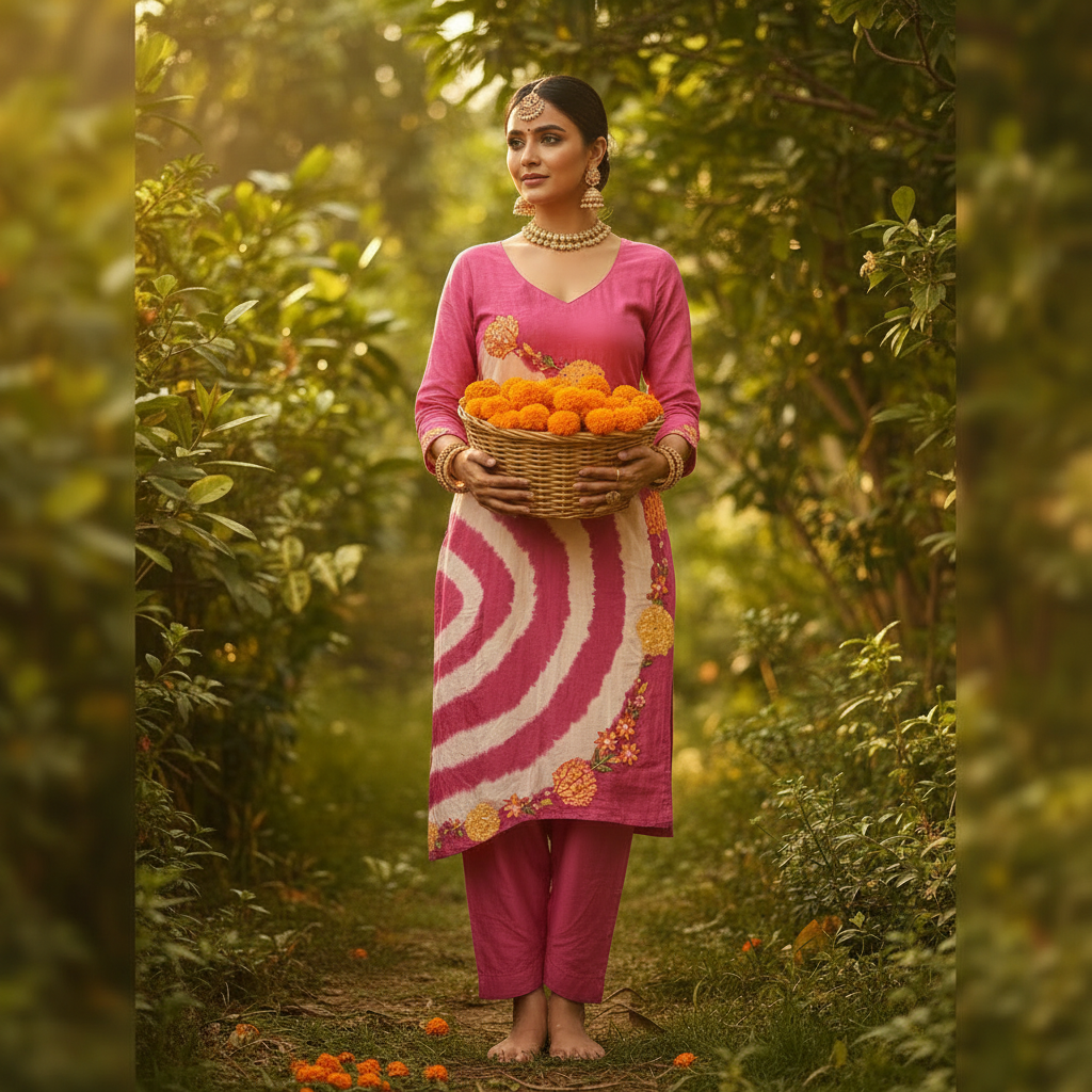 Kuberan Magenta Tie-Dye Kurta & Dhoti Salwar Co-ord Set