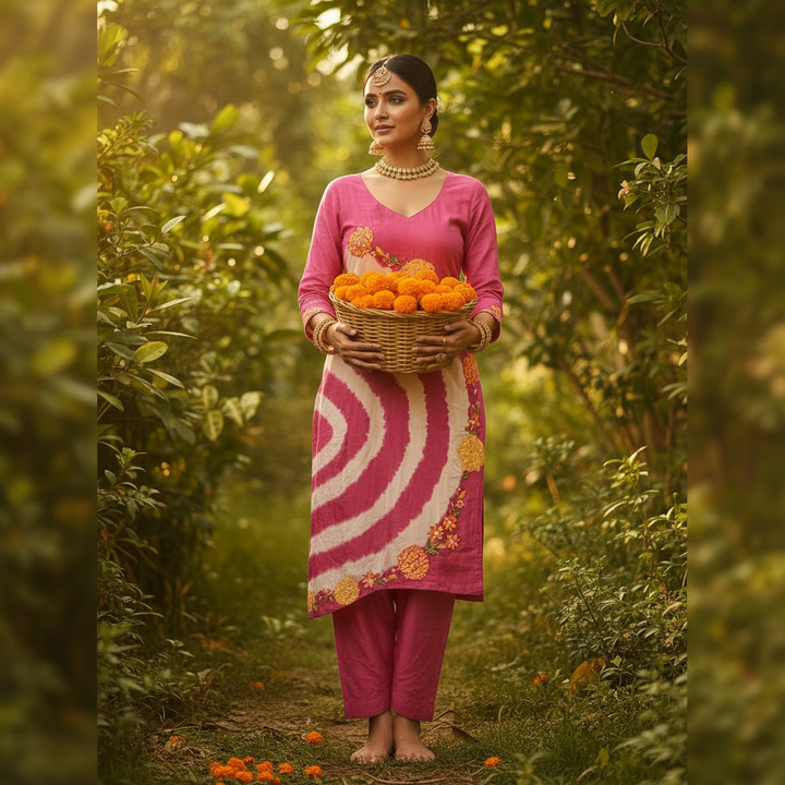 Kuberan Magenta Tie-Dye Kurta & Dhoti Salwar Co-ord Set