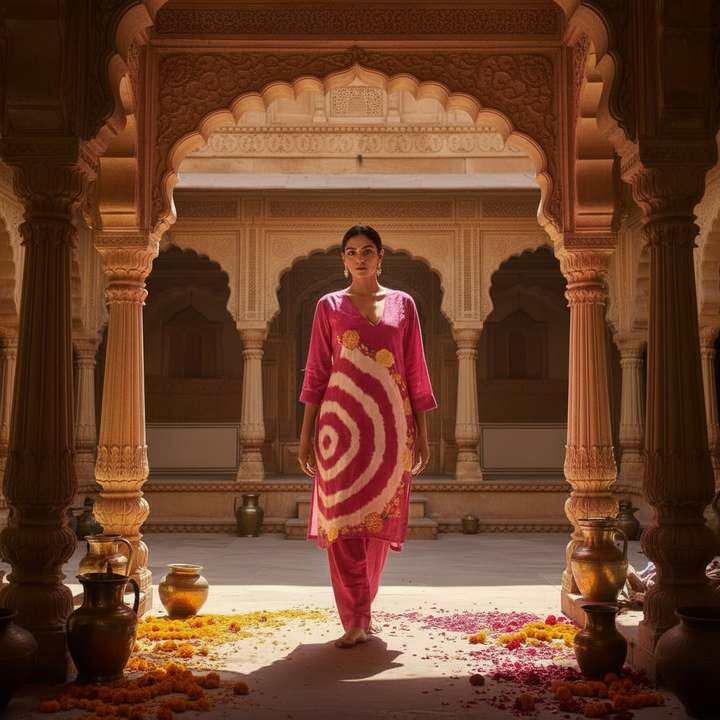 Kuberan Magenta Tie-Dye Kurta & Dhoti Salwar Co-ord Set