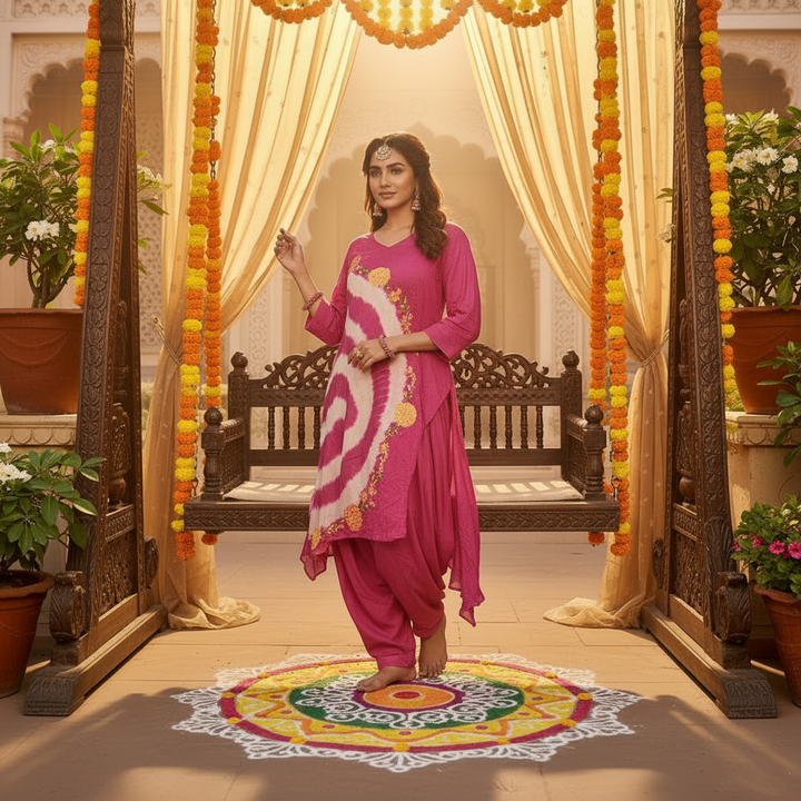 Kuberan Magenta Tie-Dye Kurta & Dhoti Salwar Co-ord Set