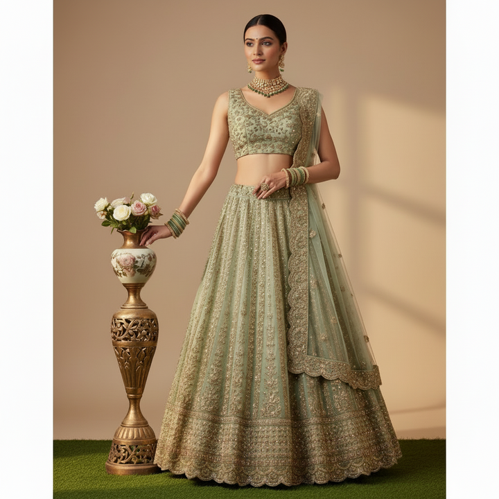 KUBERAN PISTA GREEN LEHENGA