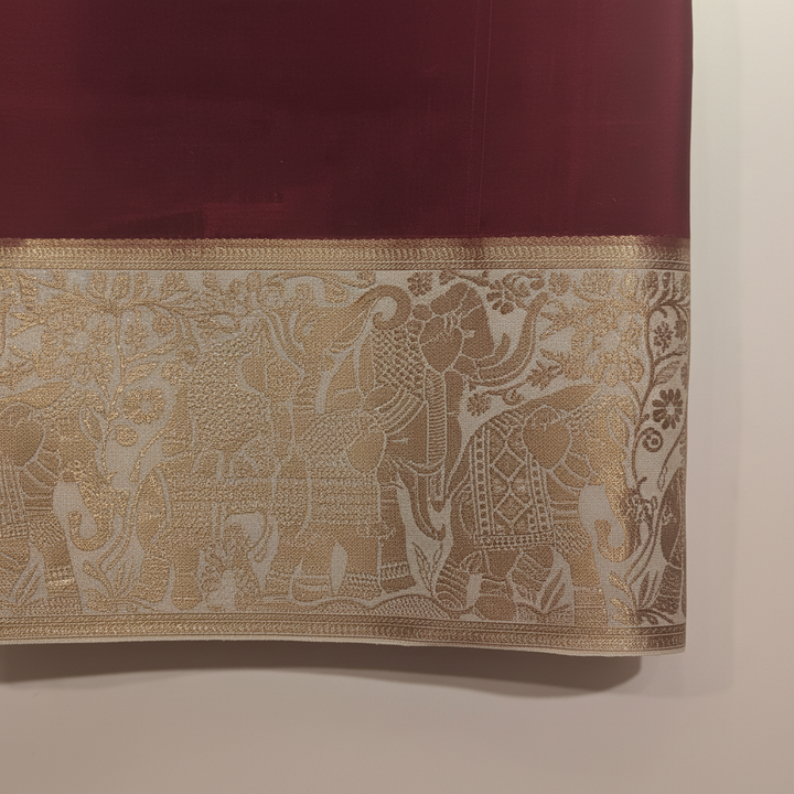 KUBERAN WINE WITH WHITE MYSORE CREPE SILK SAREE