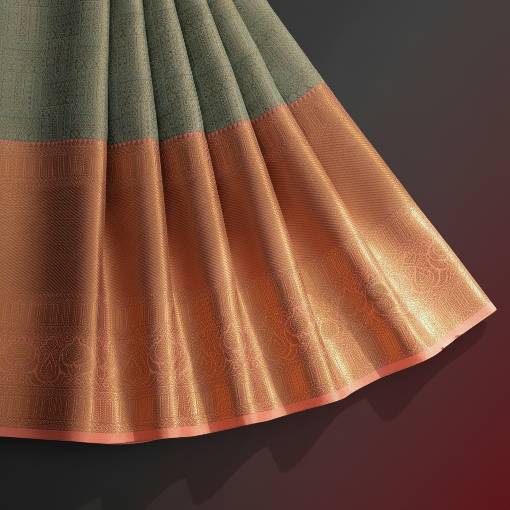 Kuberan Sea Green Peach Border Kanchipuram Silk Saree