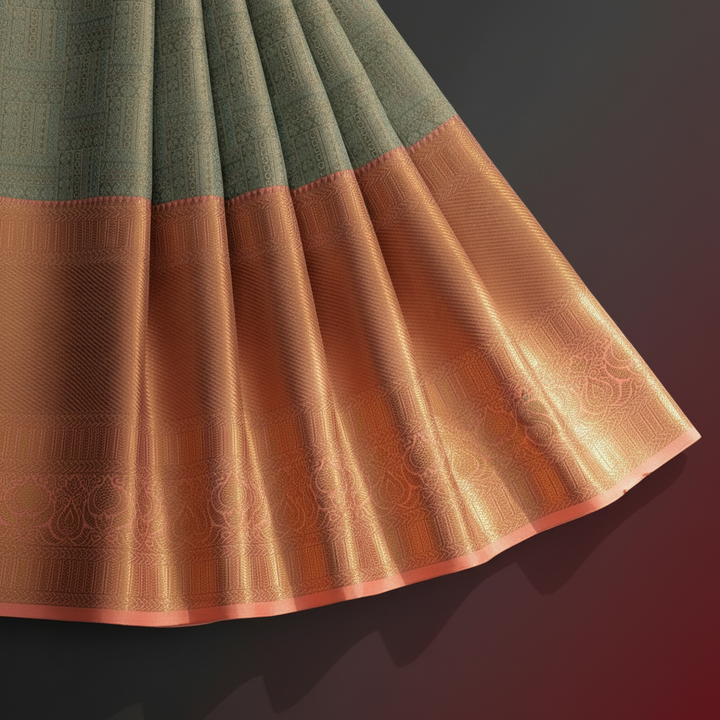 Kuberan Sea Green Peach Border Kanchipuram Silk Saree