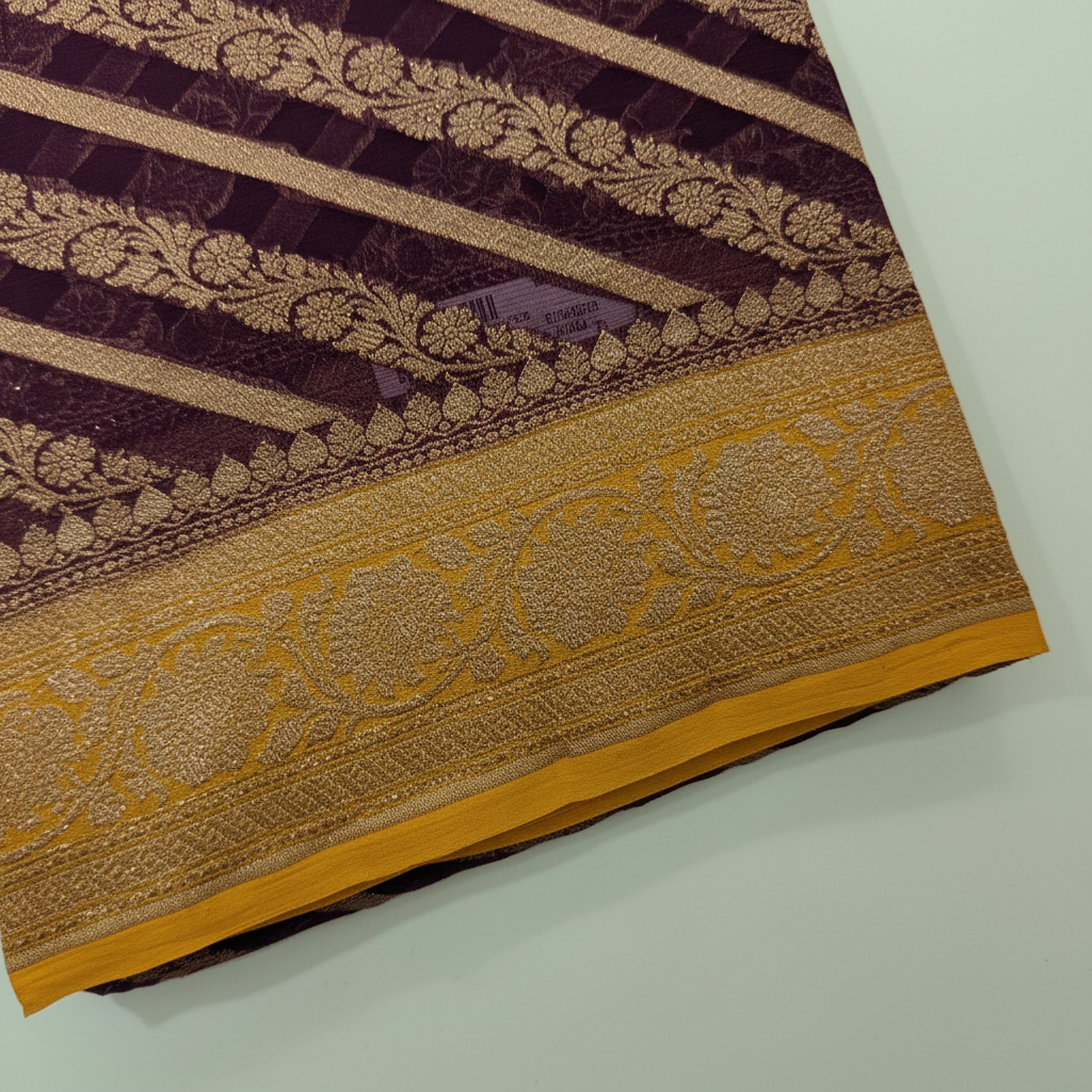 KUBERAN PURPLE BANARASI KHADDI GEORGETTE SAREE