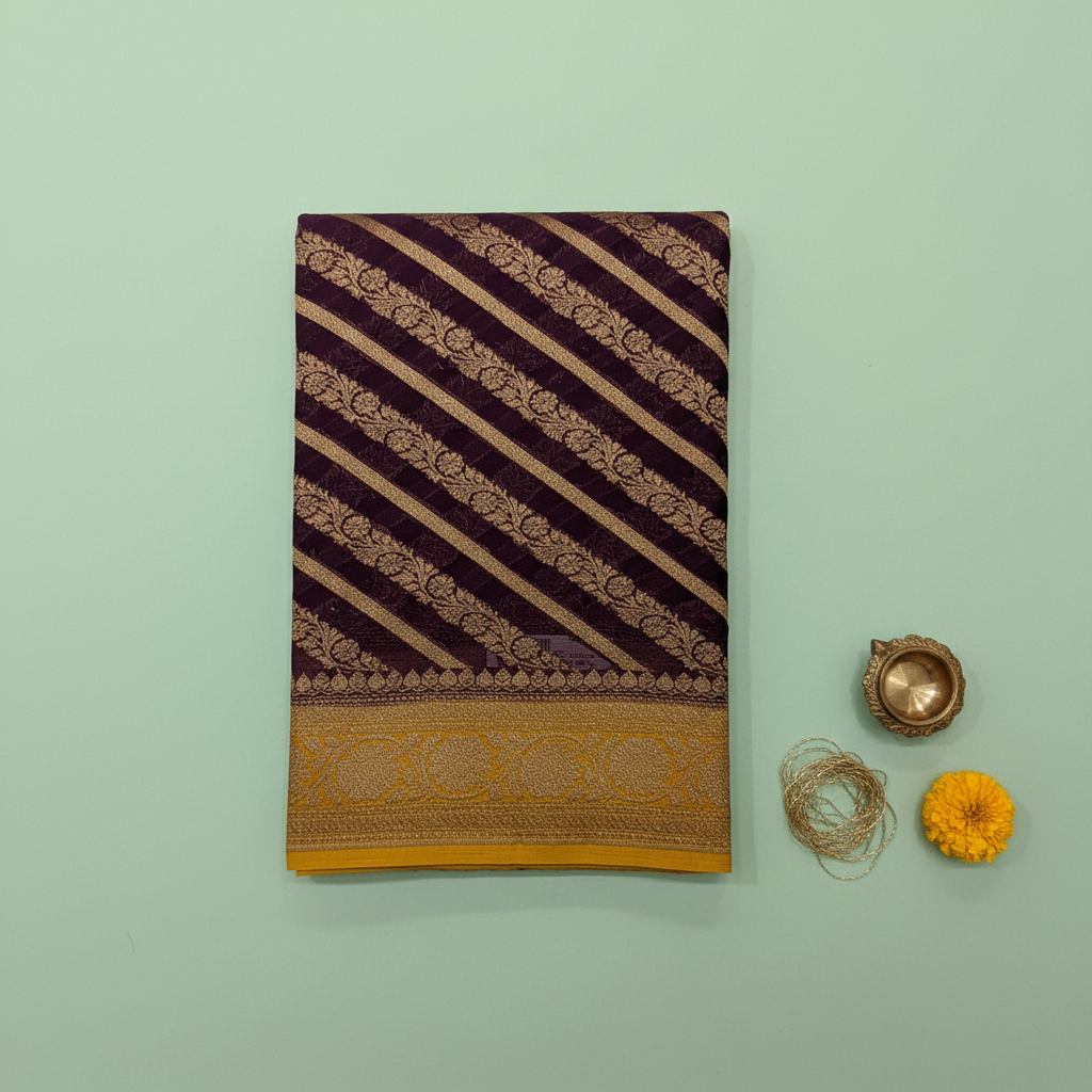 KUBERAN PURPLE BANARASI KHADDI GEORGETTE SAREE