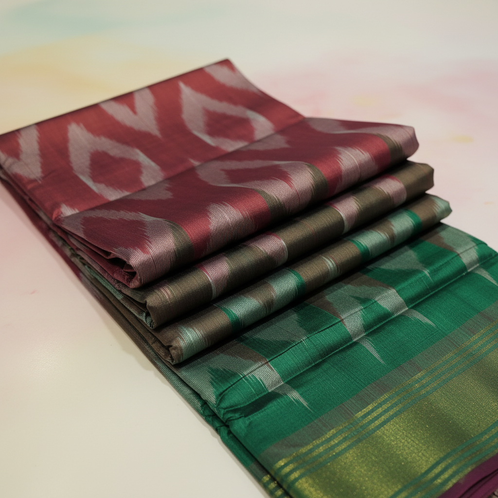 KUBERAN BROWN GREEN BISHNUPURI SOFT SILK SAREE