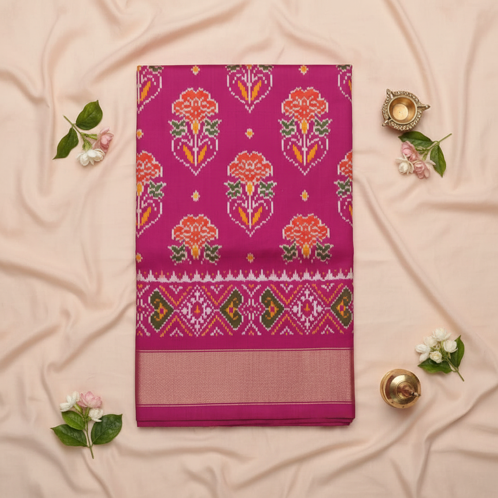 Pochampally Ikat Saree Flat Lay