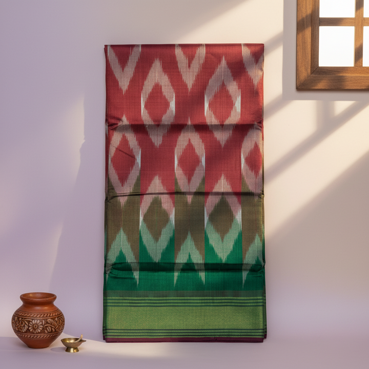 KUBERAN BROWN GREEN BISHNUPURI SOFT SILK SAREE
