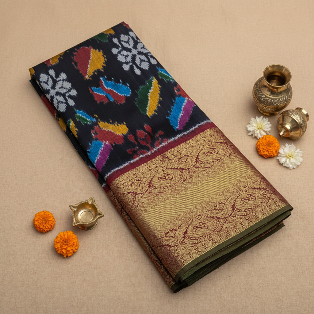 Pochampally Ikat Saree with Traditional Styling