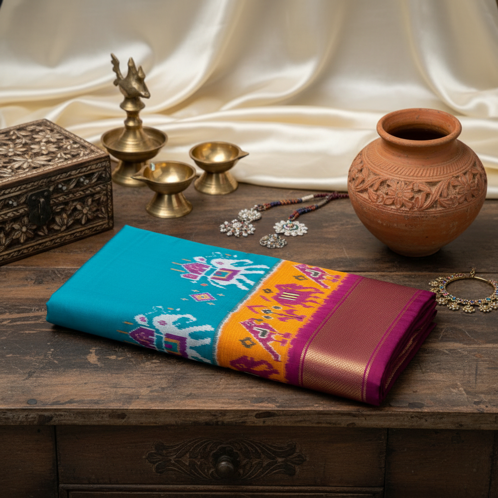 Pochampally Ikat Silk Saree Premium Product Photography