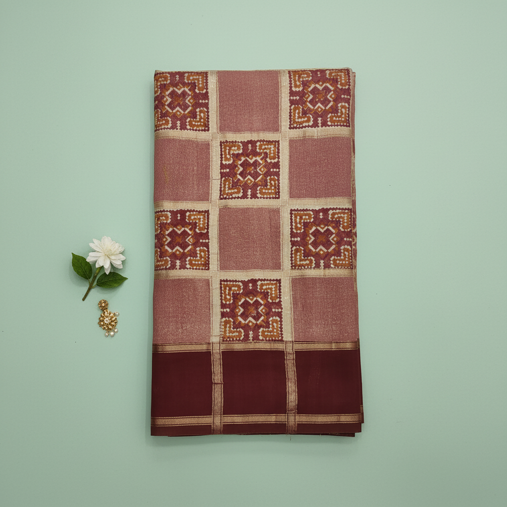 KUBERAN RUSTY ROSE PRINTED SEMI SILK SAREE