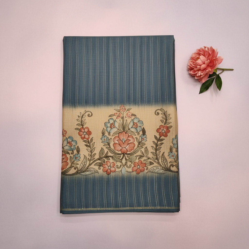 KUBERAN BLUE GREY SEMI TUSSAR SILK SAREE