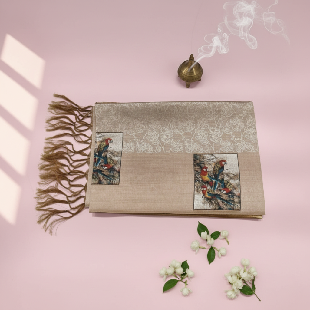 Premium saree flat lay - simplified composition