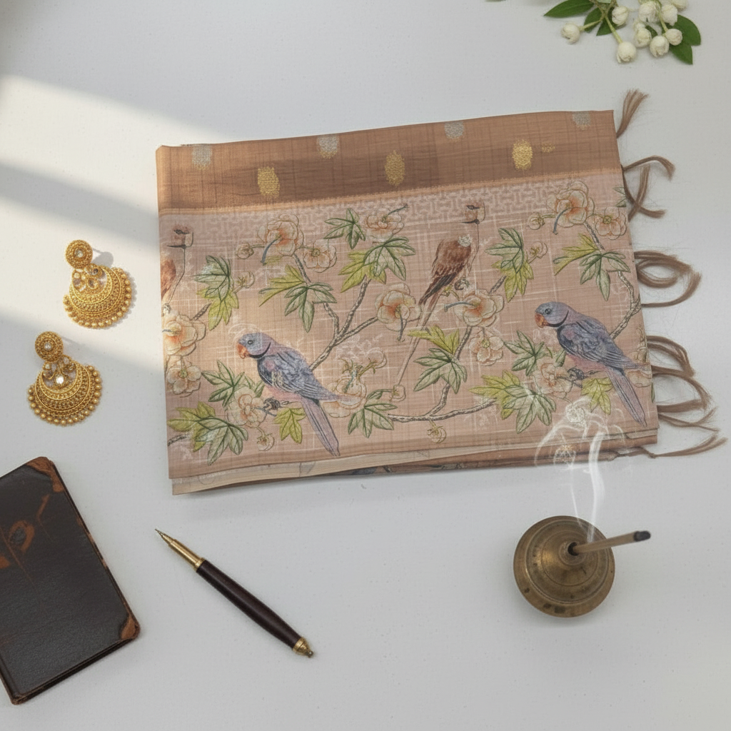 Premium saree with bird and floral motifs - 2000x2000