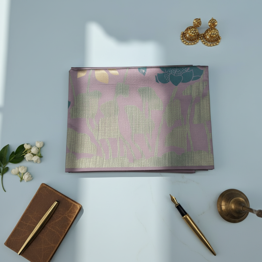 Premium silk clutch flat-lay zoomed