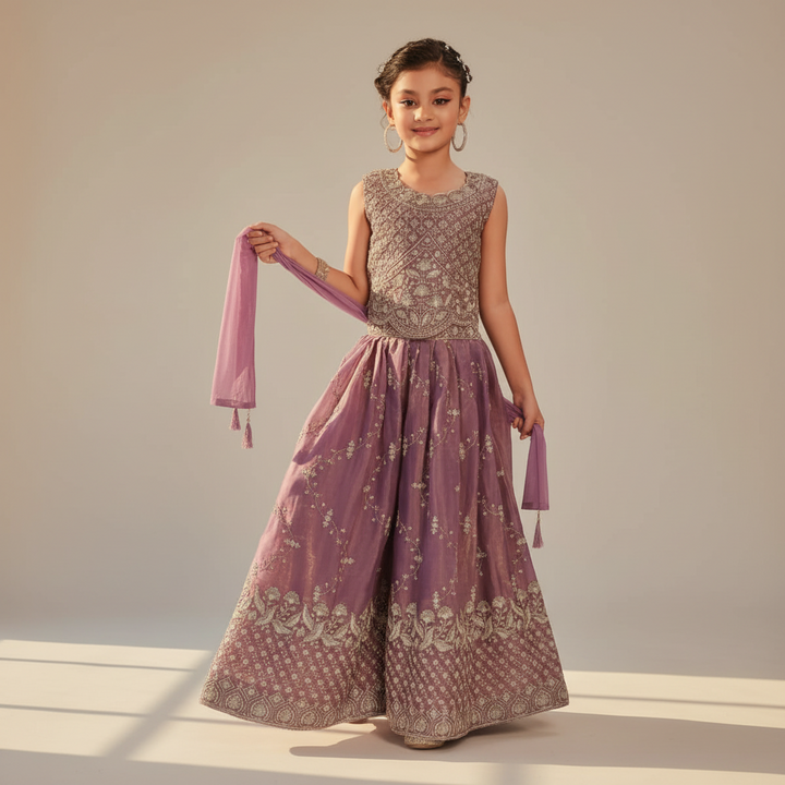 Kuberan Purple Kids Palazzo Set with Embroidered