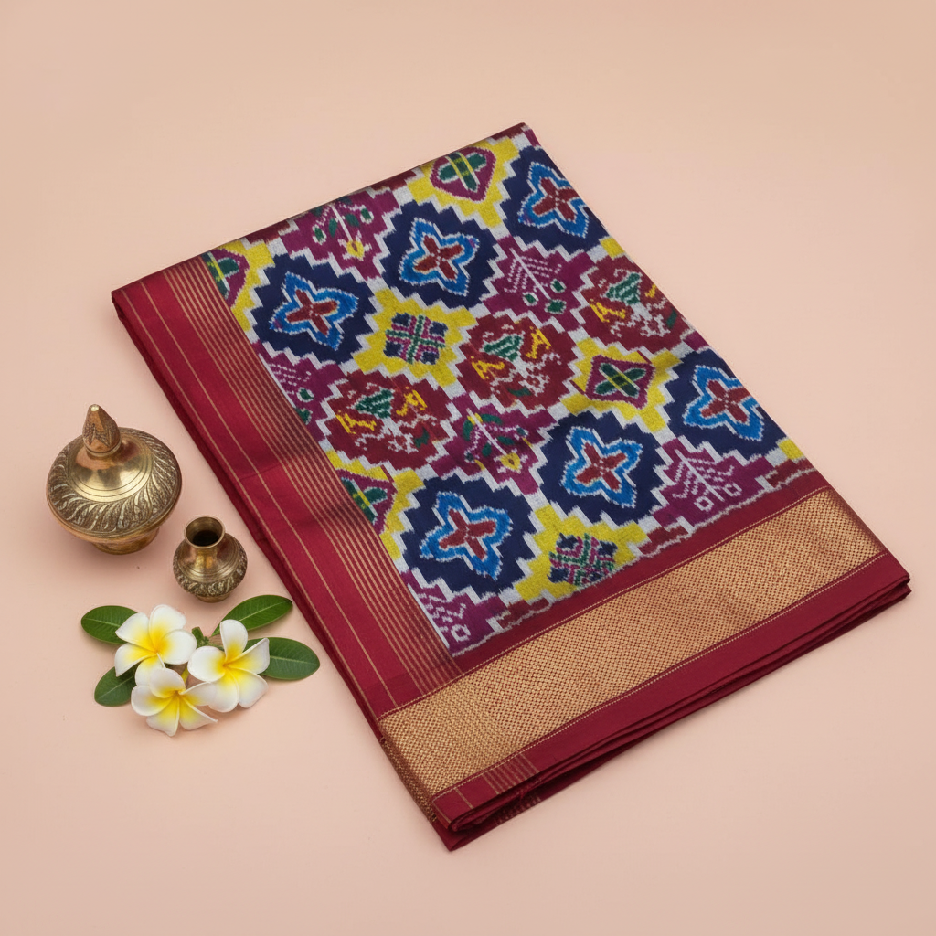 Professional Pochampally Ikat Saree with Traditional Props