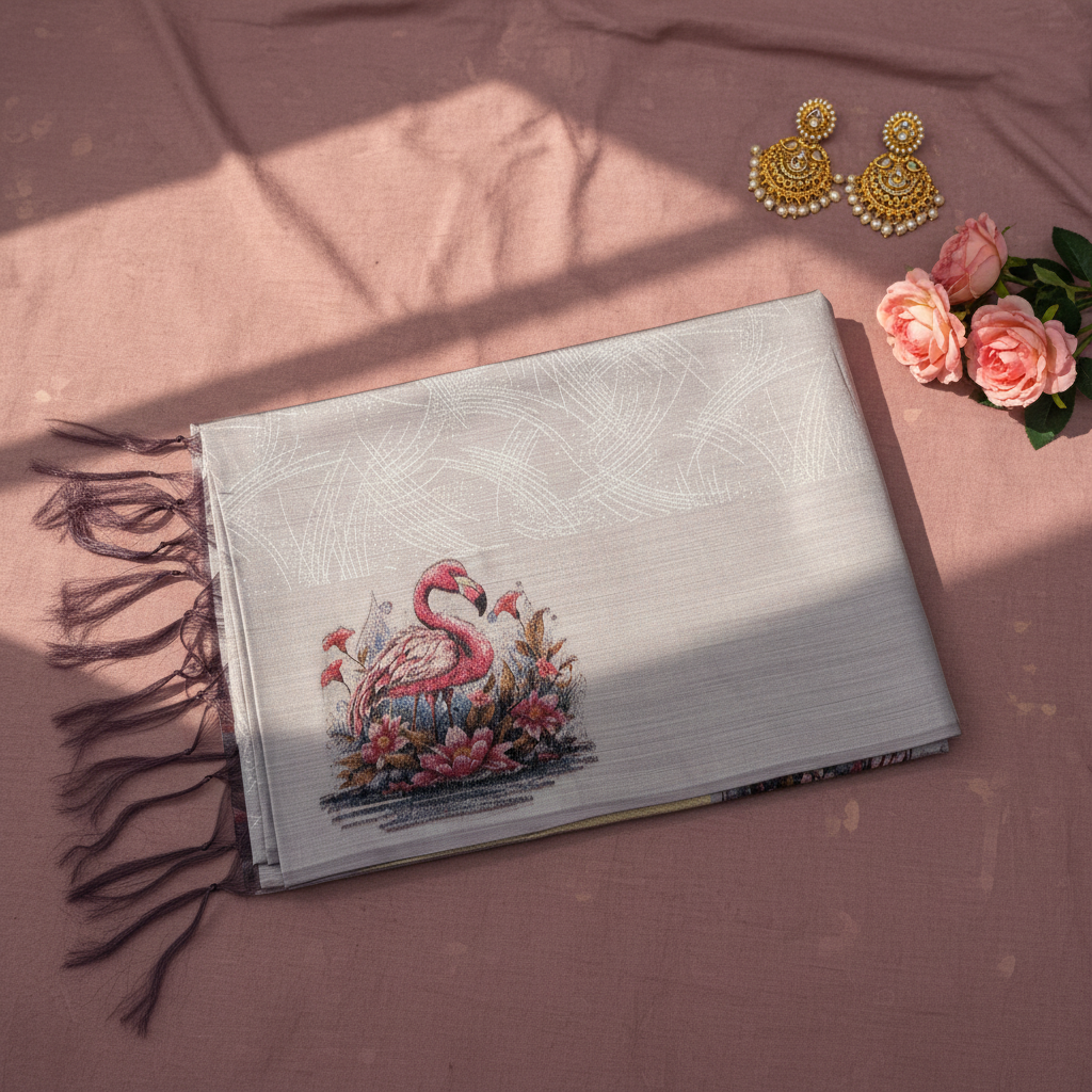 Professional saree photography with complementary background and lighting