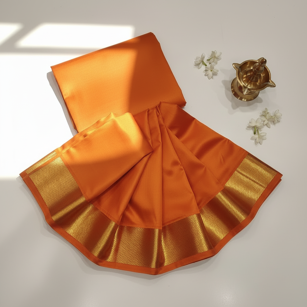 Kuberan Orange Pure Silk Dhoti