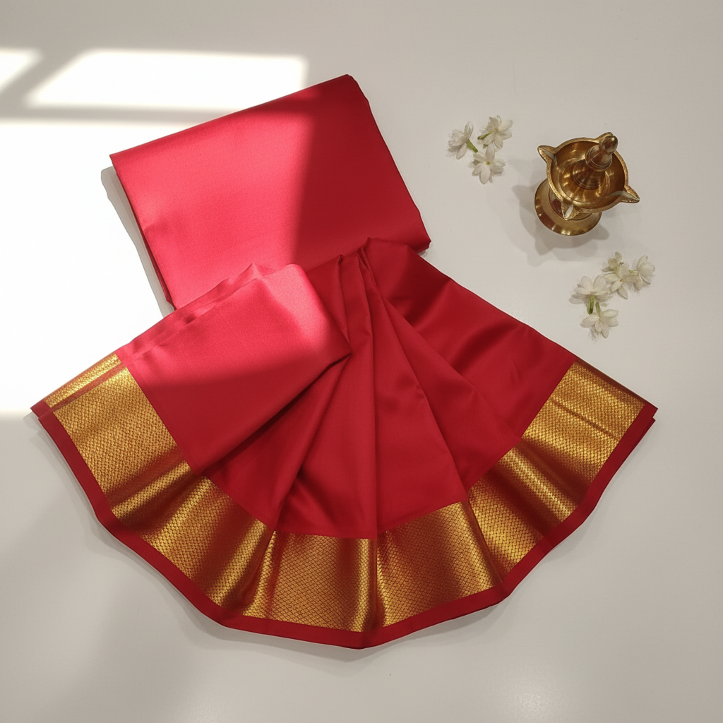 Kuberan Crimson Red Pure Silk Dhoti.
