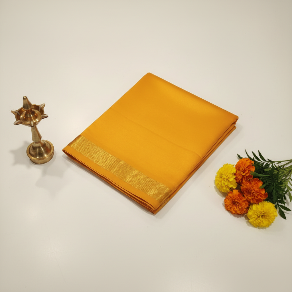 Kuberan Mango Yellow Pure Silk Dhoti.