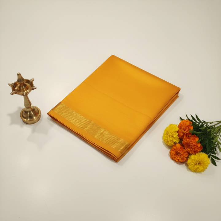 Kuberan Mango Yellow Pure Silk Dhoti.