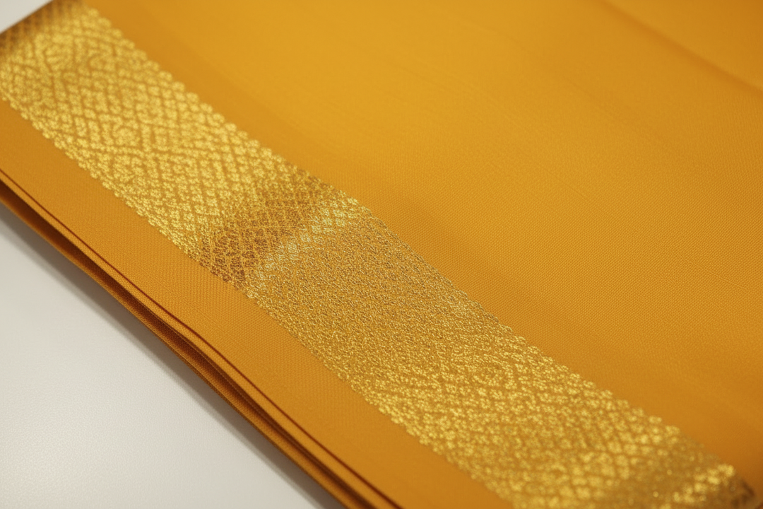 Kuberan Mango Yellow Pure Silk Dhoti.