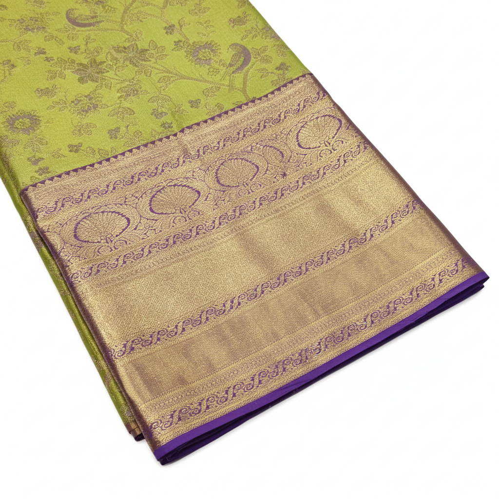 Kuberan Green Pavada with Purple Border