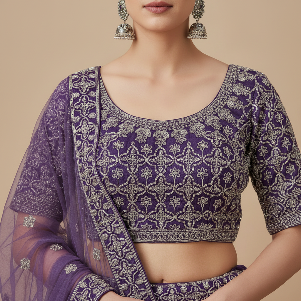 KUBERAN PURPLE EMBROIDERED LEHENGA SET