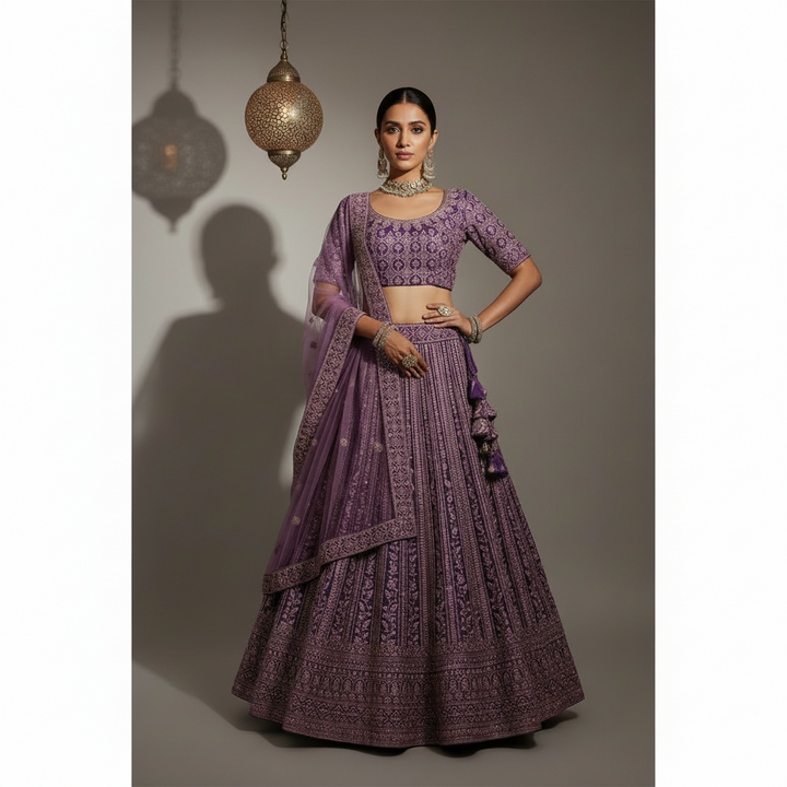 KUBERAN PURPLE EMBROIDERED LEHENGA SET