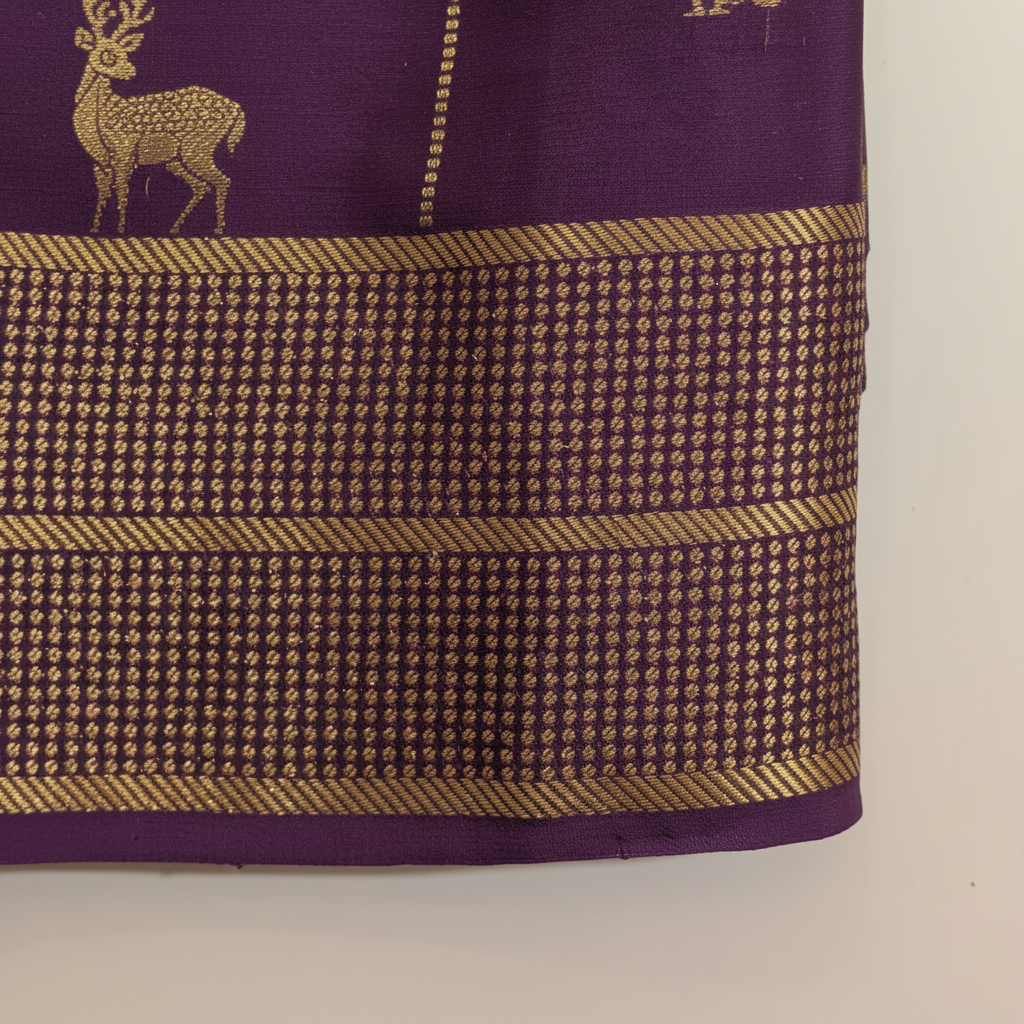 kuberan Purple with Deer and Peacock Motifs Mysore Silk Saree