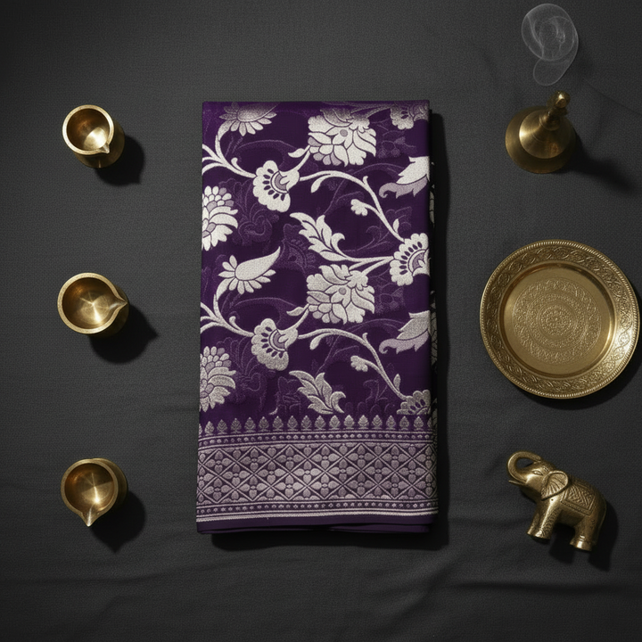 KUBERAN PURPLE PURE BANARASI GEORGETTE SILK SAREE