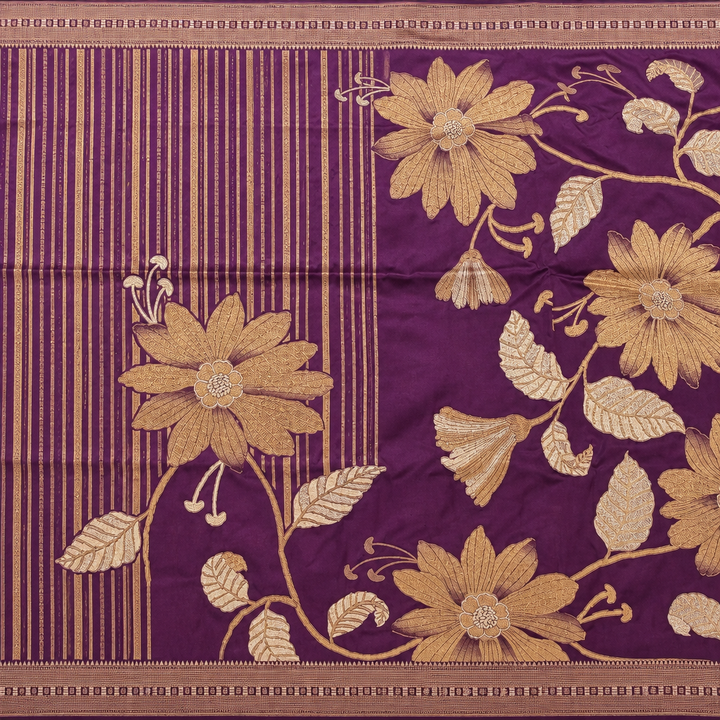 Purple saree striped-border close-up preview