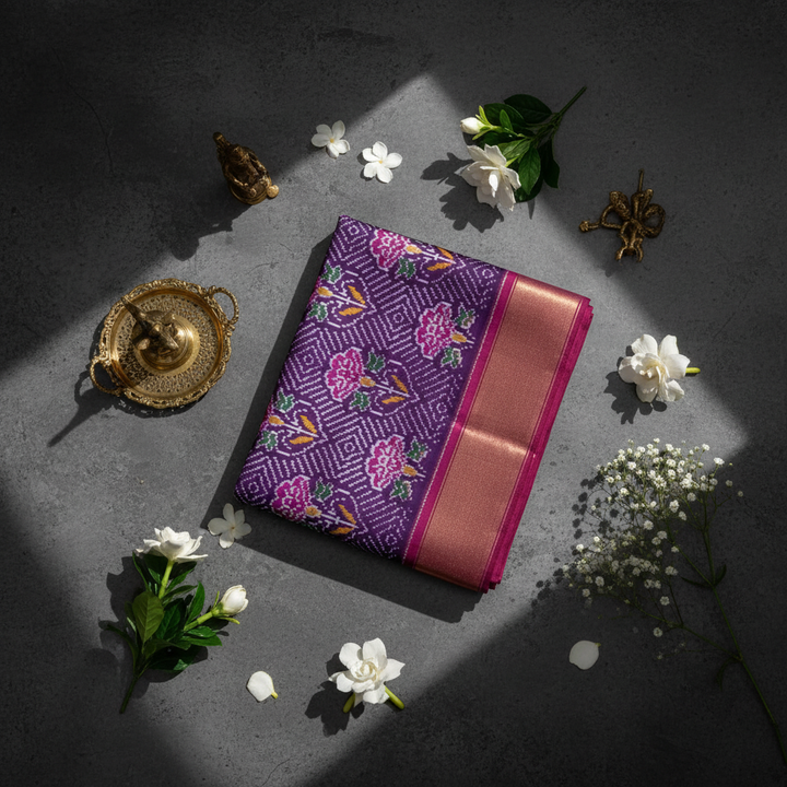 Purple saree with premium editorial styling